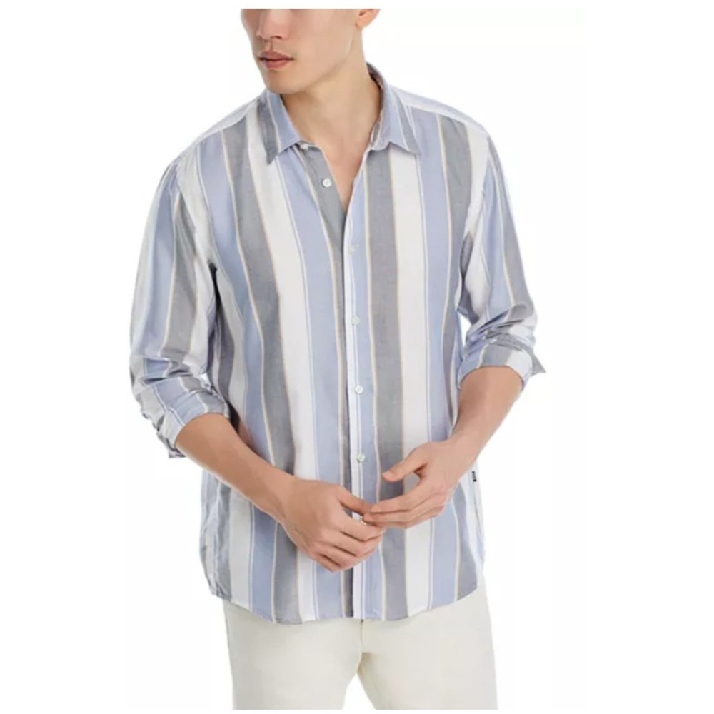Hugo Boss $148 Roan Kent Slim Fit Striped Shirt Open Blue - 2XL